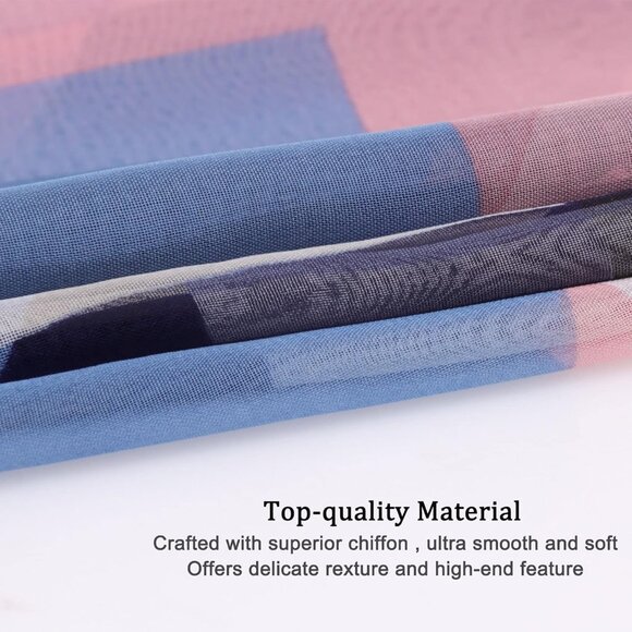 Women's Blue+pink Fashion Lightweight Head Scarf Floral Print Chiffon Scarves - Picture 2 of 6